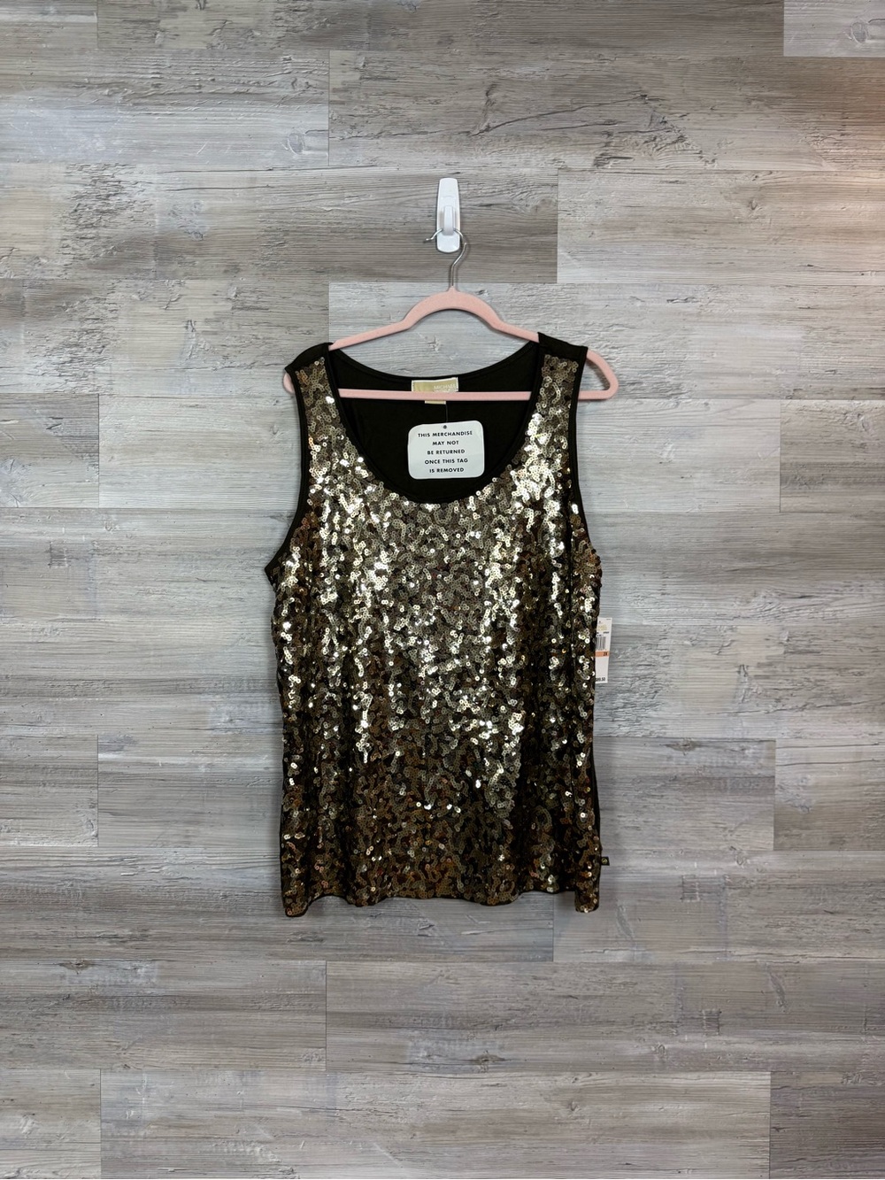 Michael Kors NWT Spruce Green Sequin Tank Top 2X Gold Sparkle Party Cami - Picture 9 of 9